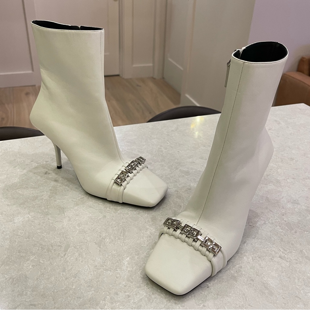 Givenchy G-Woven Square Toe Bootie (Women) In White Size 38.5
